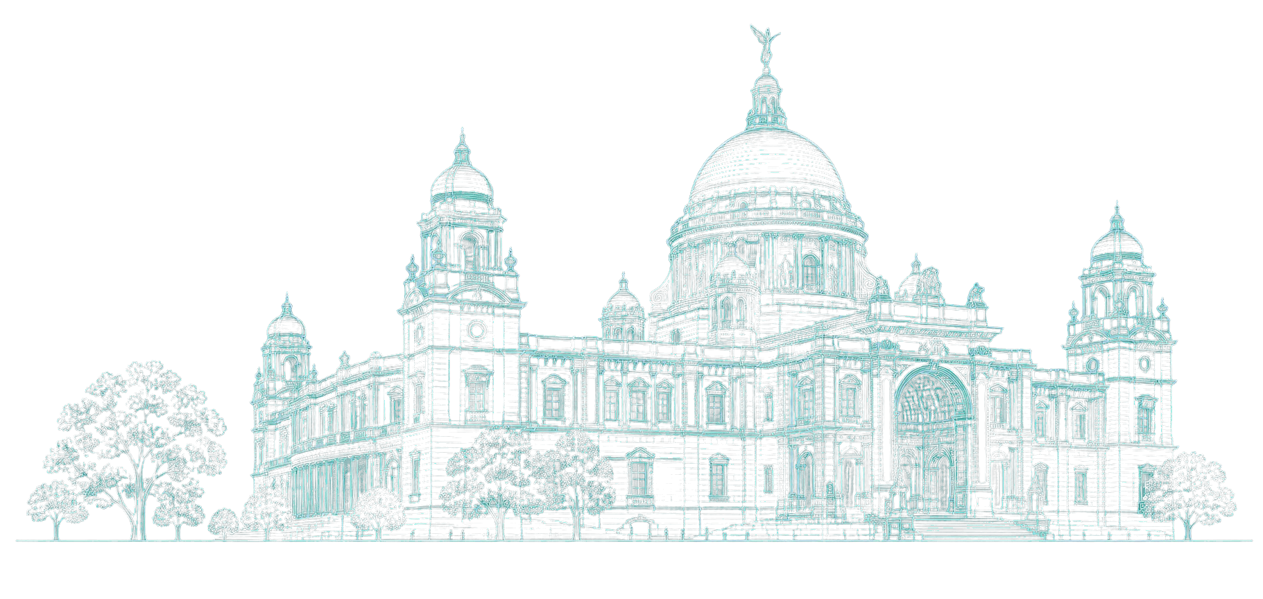 Line illustration of the Victoria Memorial in Kolkata