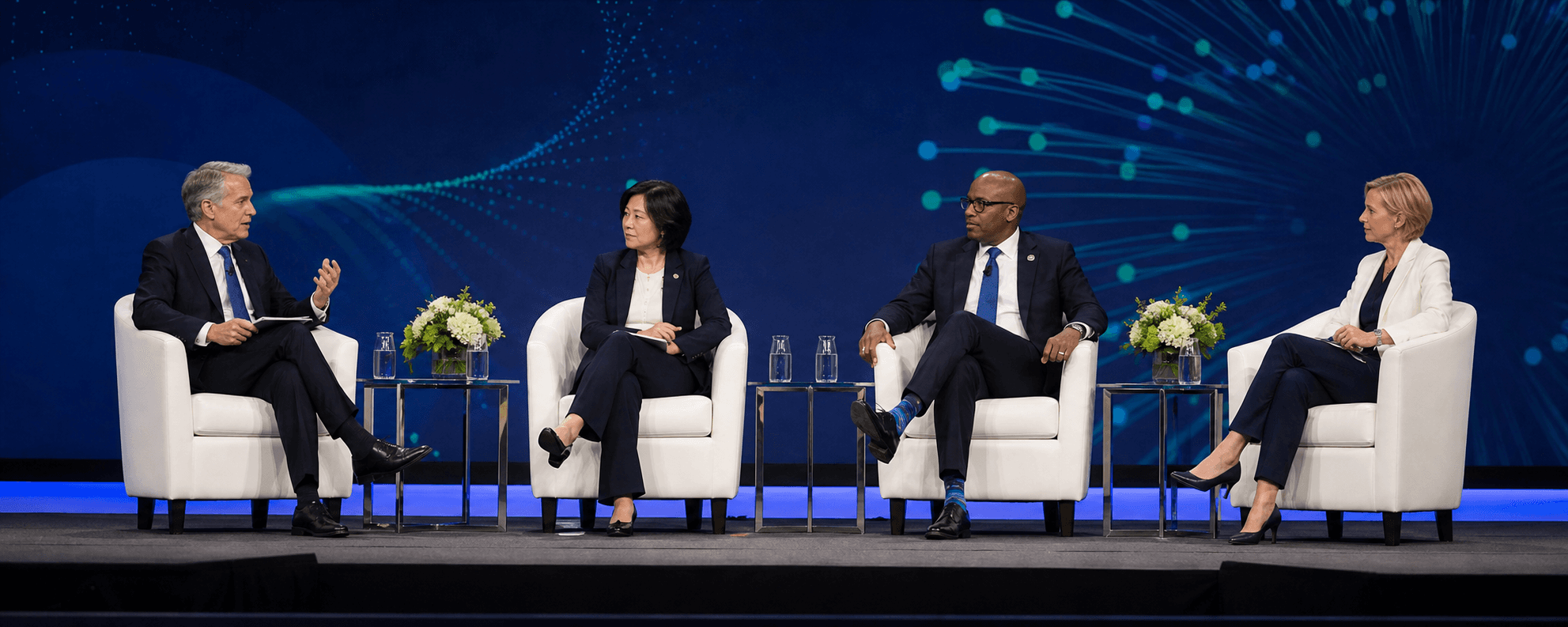 Energy industry leaders participating in a technical conference session