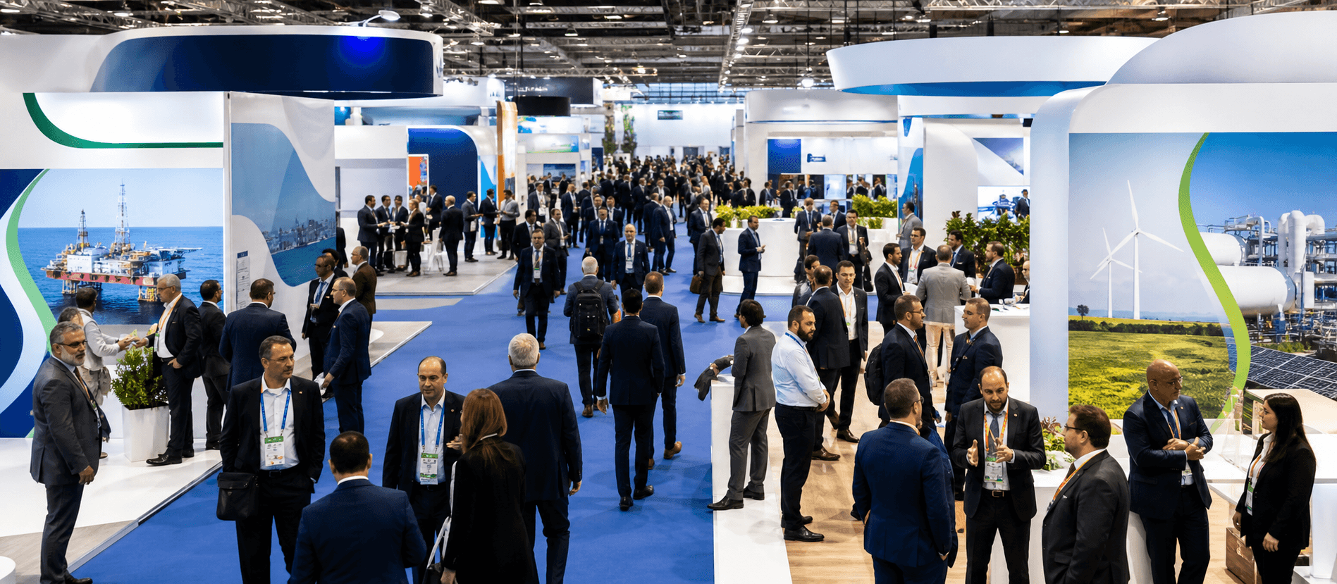 Delegates exploring a global energy exhibition floor